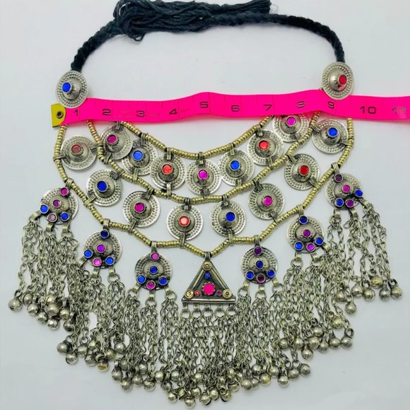 Handmade Jewelry Set, Vintage Choker Necklace With Long Bells and Dangle Earring - Picture 6 of 8